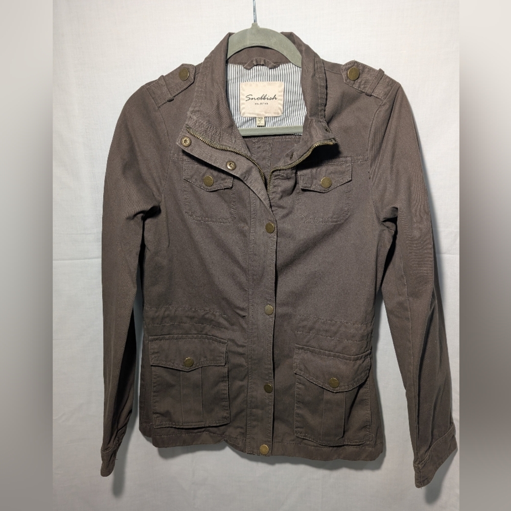 Snobbish Utility Military Jacket Olive Green Full Zip & Button Front Casual Sz S